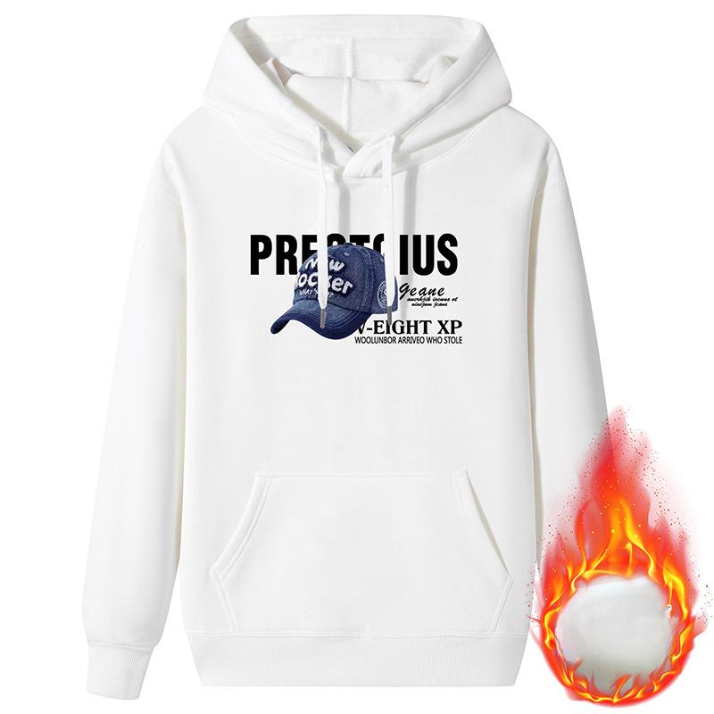 Мужская мода повседневная осень-зима с длинным рукавом с капюшоном толстовки и свитшоты M белый