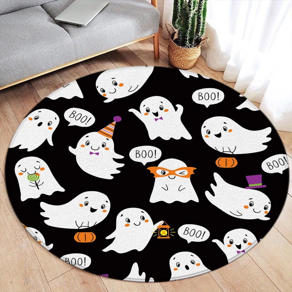 Halloween Niedlicher Weißer Elfen Geist Kürbis Schwarz Rutschfeste Fußmatte für Party Heimdeko Wohnzimmer Sofa Bettvorleger Bodenmatte