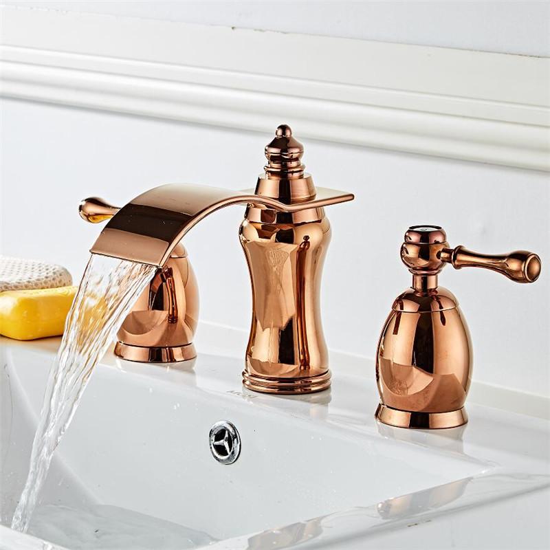 Tuqiu Brushed Gold Bathroom Basin Faucet Hot Cold Rose Gold lWater Faucet Widespread Sink Mixers Tap Deck Mount Wash Tub Fauctes