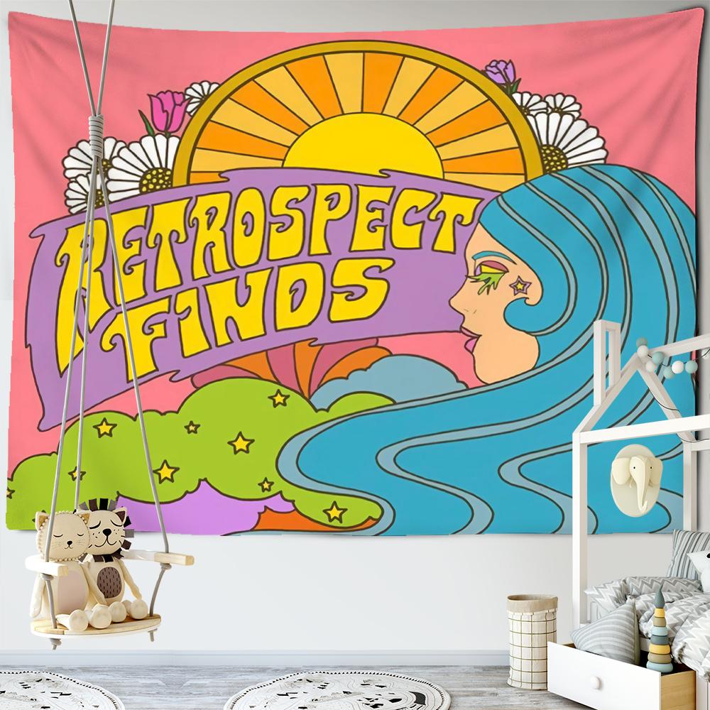 Retro Girl Tapestry Wall Hanging Colorful Boho Hippie Tapiz Aesthetic Room Home Decor Background Fabric