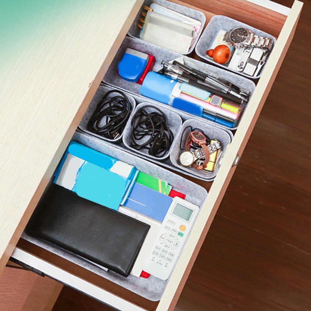 8pcs/set Felt Storage Box Desk Organisers For Cosmetics Multifunctional Jewelry Cosmetic Drawer Closet Organizer Basket Set