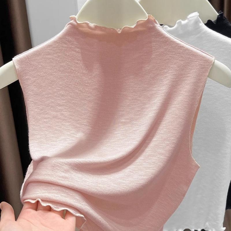 

абрикосовый нежный вязаный свитер женский летний новый безрукавный жилет с полувысоким воротником топ тонкая базовая рубашка one size fits all розовый