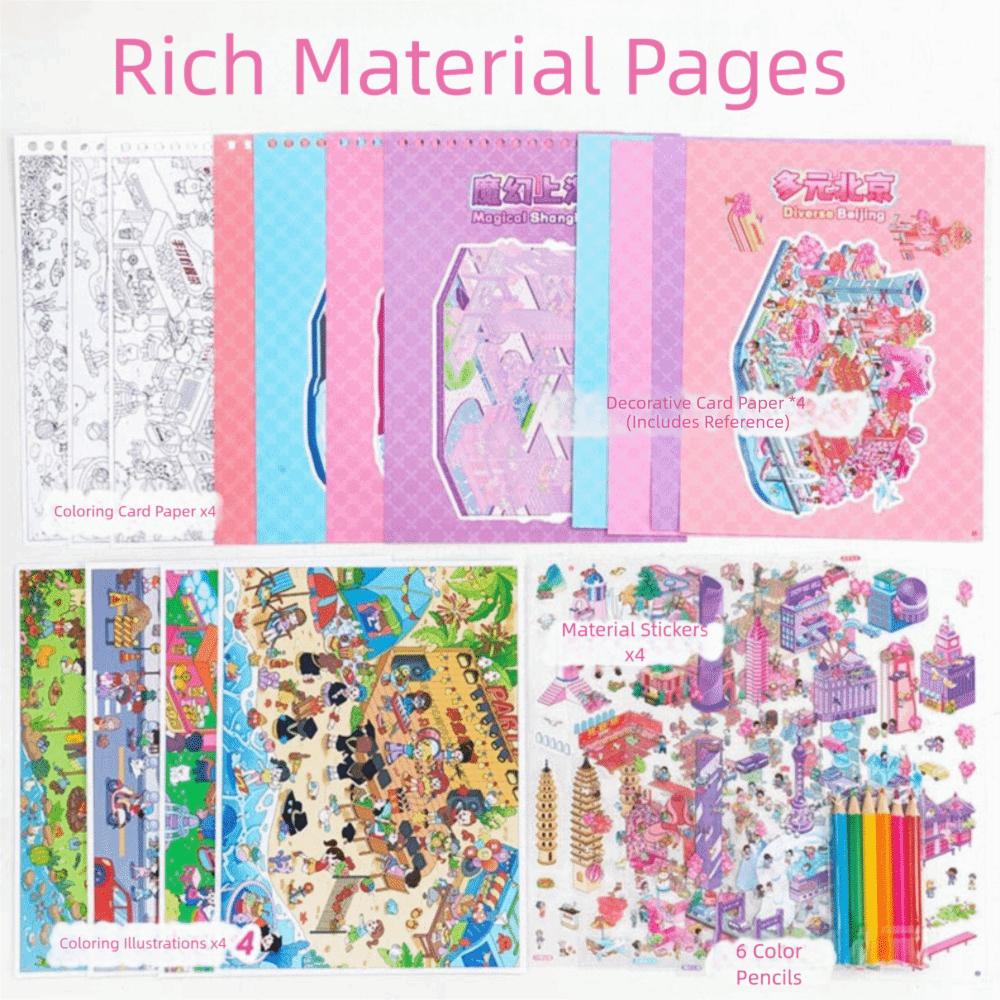 Stress Relief Miniature Scene Stickers Cartoon Graffiti Painting Book  for Children Kids