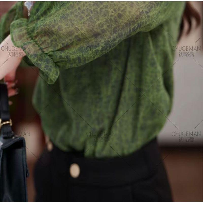 Tištěná Jednoduchá Dámská Košile s Dlouhým Rukávem Jaro Novinka Mašle Volný Zeštíhlující Top