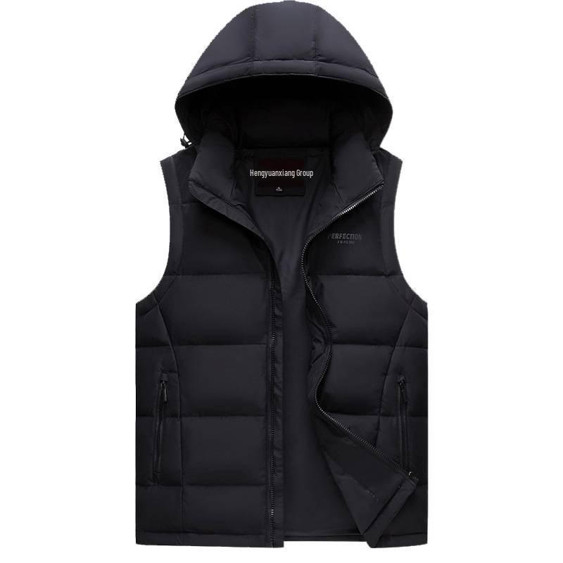 Hooded Winter Down Vest for Men - Thick, Warm, Sleeveless Outerwear for Middle-Aged & Elderly