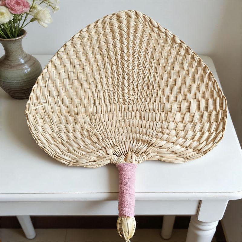Handmade Chinese-Style Summer Fan: Woven Cattail, Handle-Wrapped, Home Decor