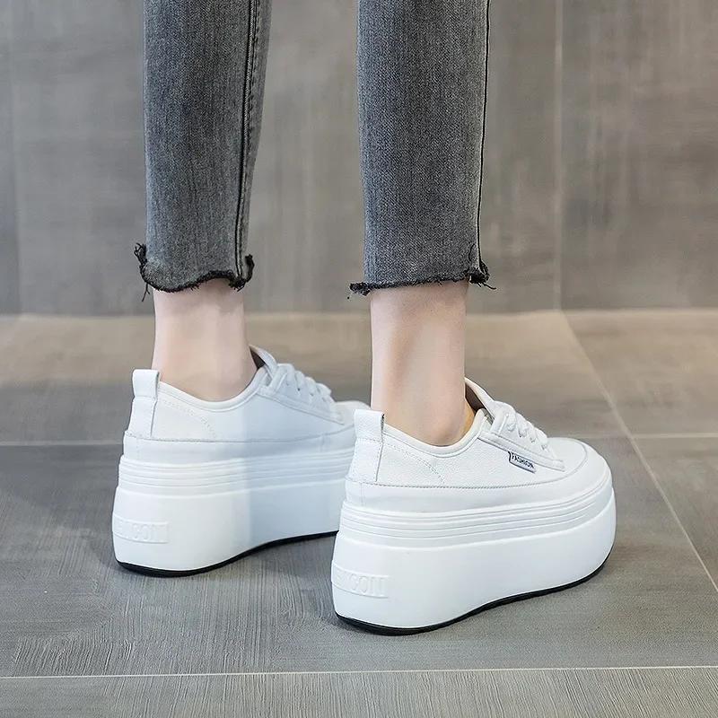 Fashion Top quality 8cm Cow Genuine Leather Spring Casual Chunky Sneakers Women Vulcanize Shoes Wedge Platform Wedge Comfy Pumps Autumn
