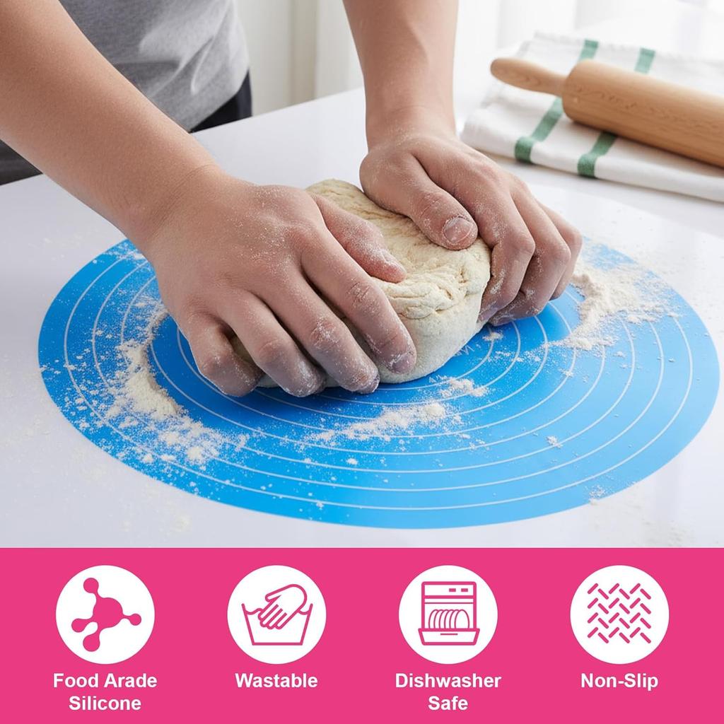 3 Pcs Silicone Cake Mat Round Baking Mat with Measurements Reble Cookie Turntable Pad Pastry Baking Pad for Pizza Pan Rolling Out Dough Non-Stick