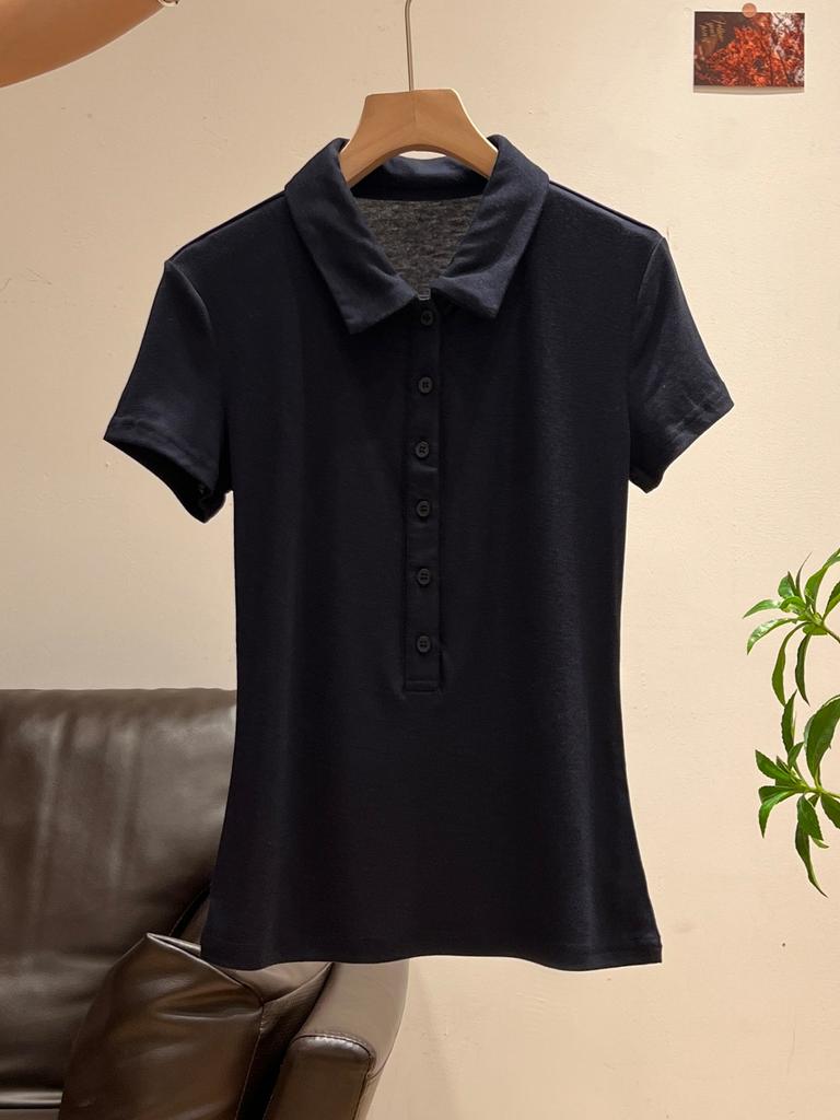 Premium Temperament POLO Lapel Waist Slim and Thin Shoulder T-shirt Spring and Summer Short-sleeved Beautiful 