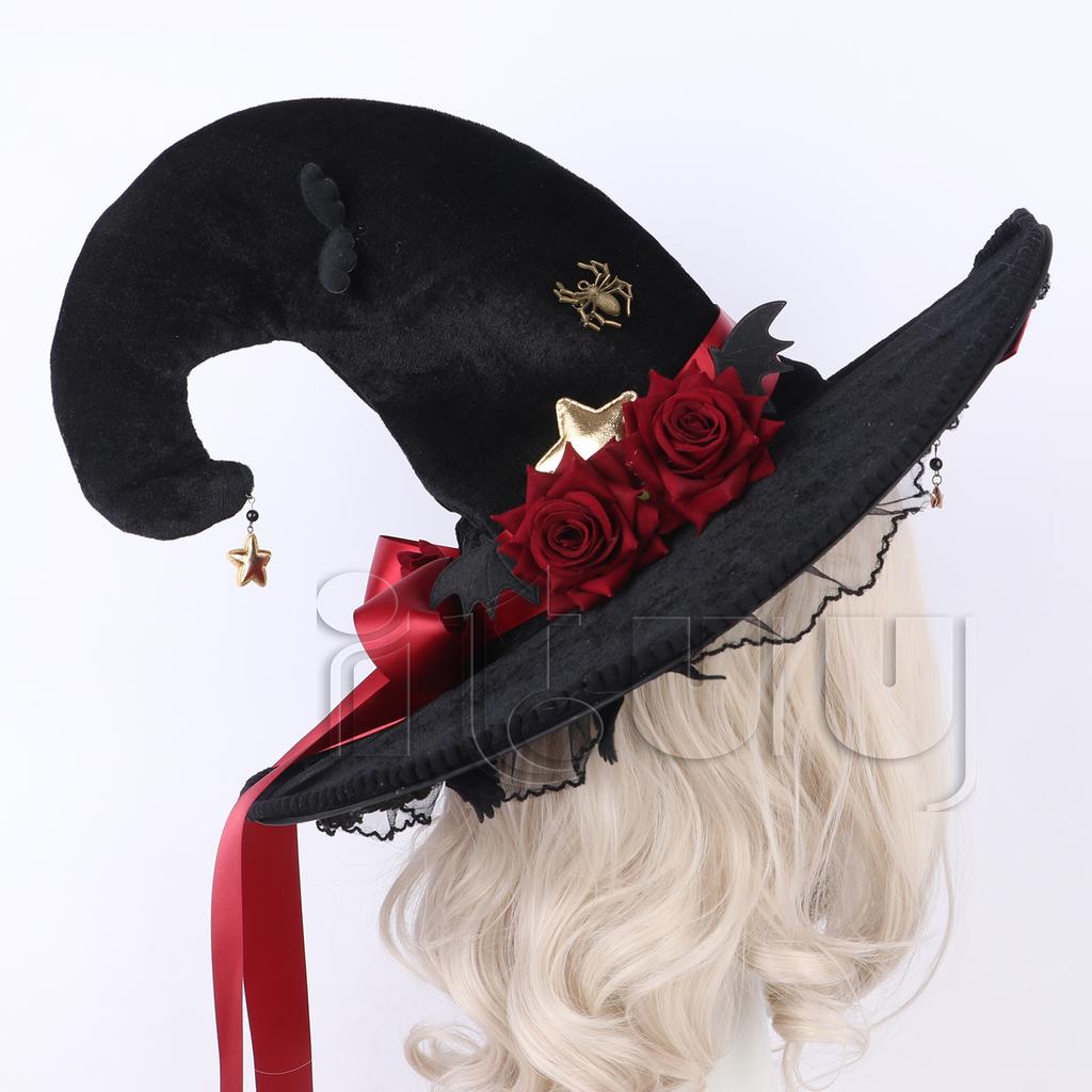 Black Curved Cone Witch Hat Gothic Lolita Women Cosplay Dress Hat Accessories Halloween Party Magical Clown Wizard Hat Decor