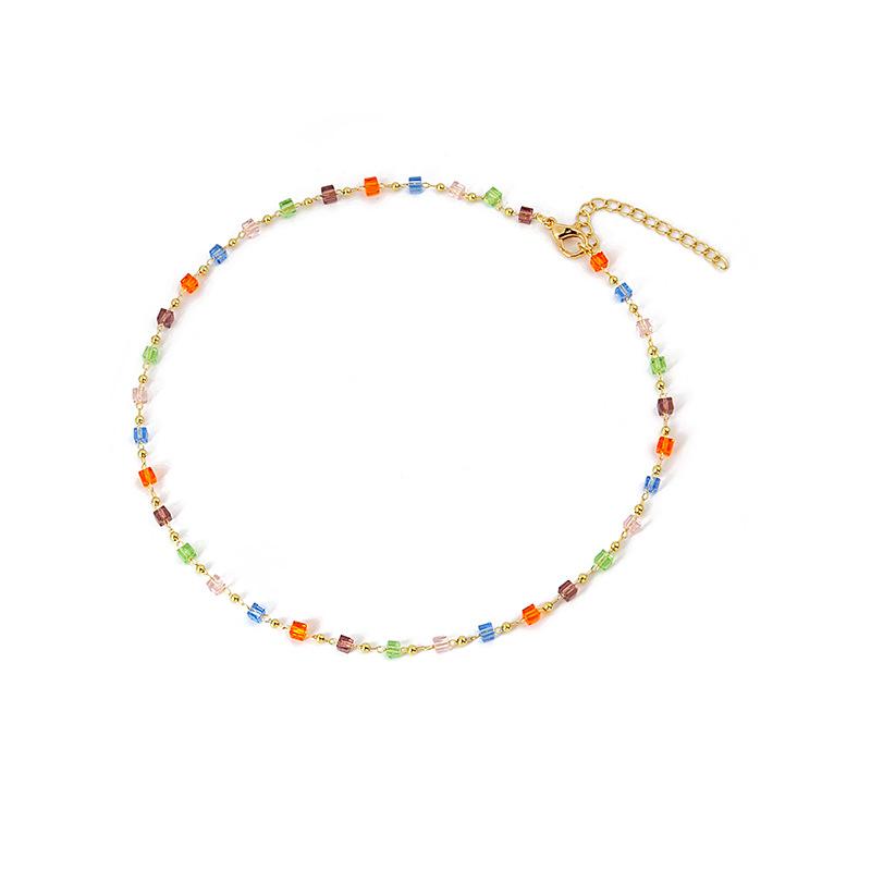 

French Color Crystal Necklace Retro Gentle Girl Clavicle Chain Light Luxury Delicate Neck Chain Regular Chain Female