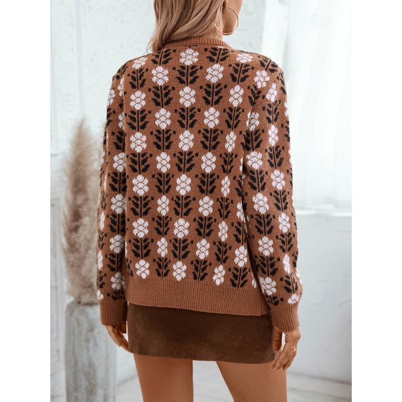 Women's Sweater Fall/winter Amazon Retro Casual Floral Knitted Cardigan