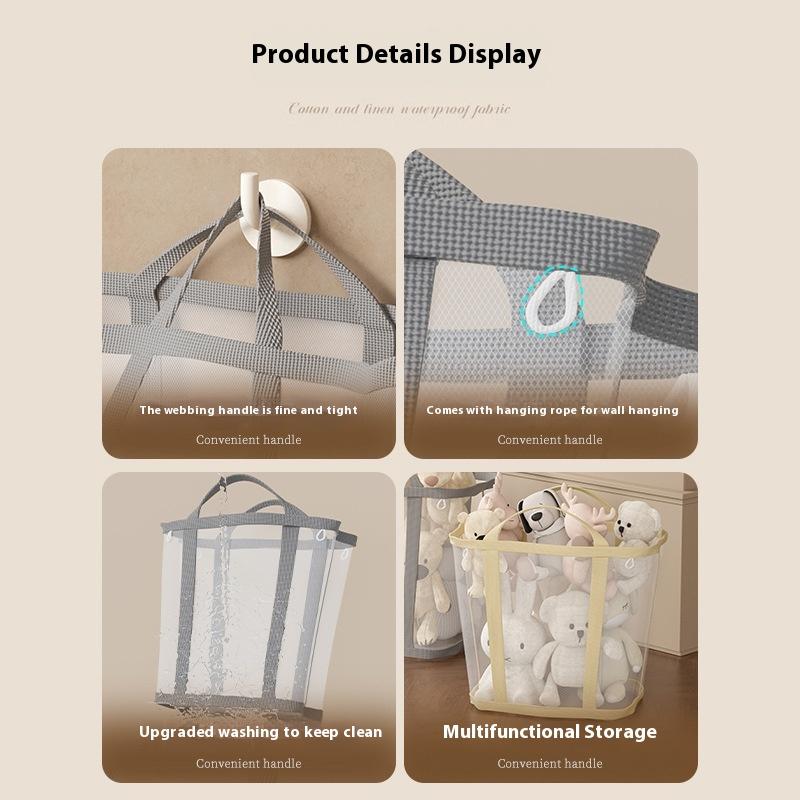 Portable Dirty Clothes Organizer Bags Breathable Nylon Mesh Laundry Basket With Handle Folding Large Capacity Toys Storage Bag