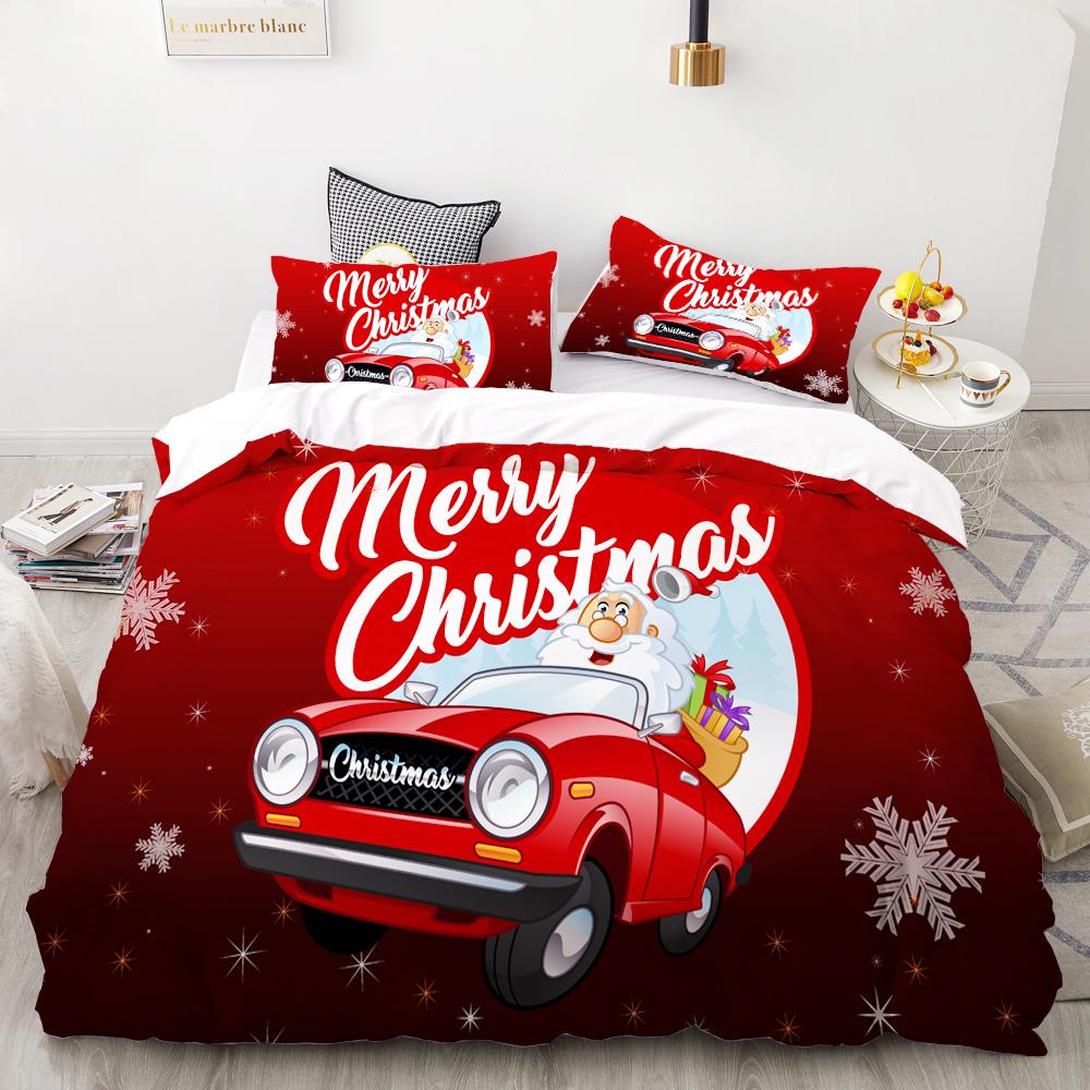 3D HD Digital Printing Bedding Set,Cartoon Duvet Cover Set Kids Baby Child,Christmas Decorations  Santa Claus Fire truck