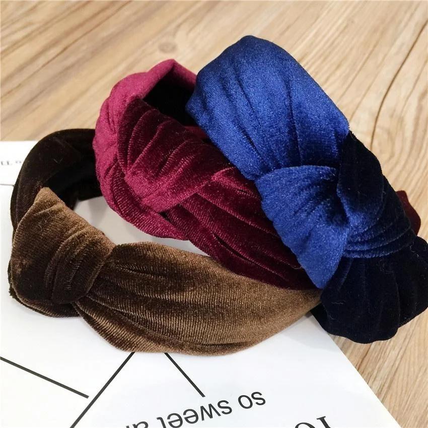 Automne et Hiver Mode Femme Coloré Nylon Velours Nœud Bandeau Cheveux Support Ornement Dames Bandeau Accessoires Bande Cheveux