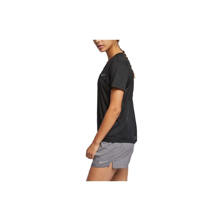Nike Miler Solid Logo Round Neck Loose Fit Sports Short Sleeve T-Shirt Women Tops Black AJ8121-010