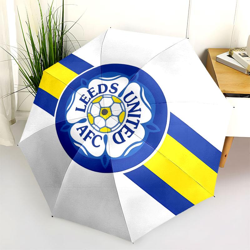 1 Paragüas Plegable Automático - Diseño de Patrón del Leeds United Football Club, Portátil y Plegable con 8 Varillas, Regalos de Navidad y Cumpleaños