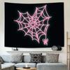 VIKAMA Dunkle Nacht Süße Herzensangelegenheit Wandteppich Rosa Spinnennetz Herz Spinne Wohnzimmer Schlafzimmer Gotische Dekorationskunst Wandhintergrund