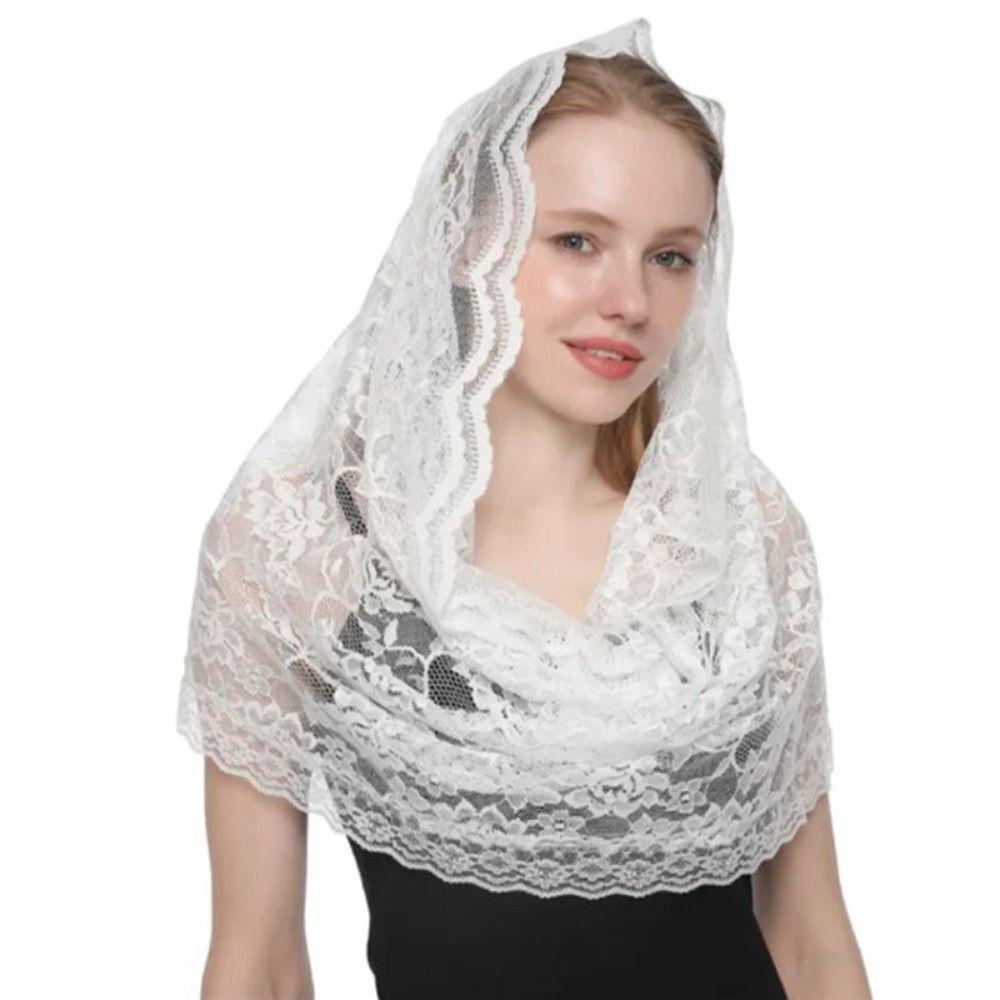 Thin Bride Mantilla White Head Covering Traditional Church Shawl  Headdress