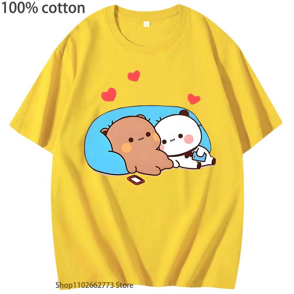 

DuDu Bear and BuBu Panda’s Night Days Shirt Summer Clothes Women Kawaii Panda Bear Tshirts 100% Cotton Top Korean Styele Men 3XL