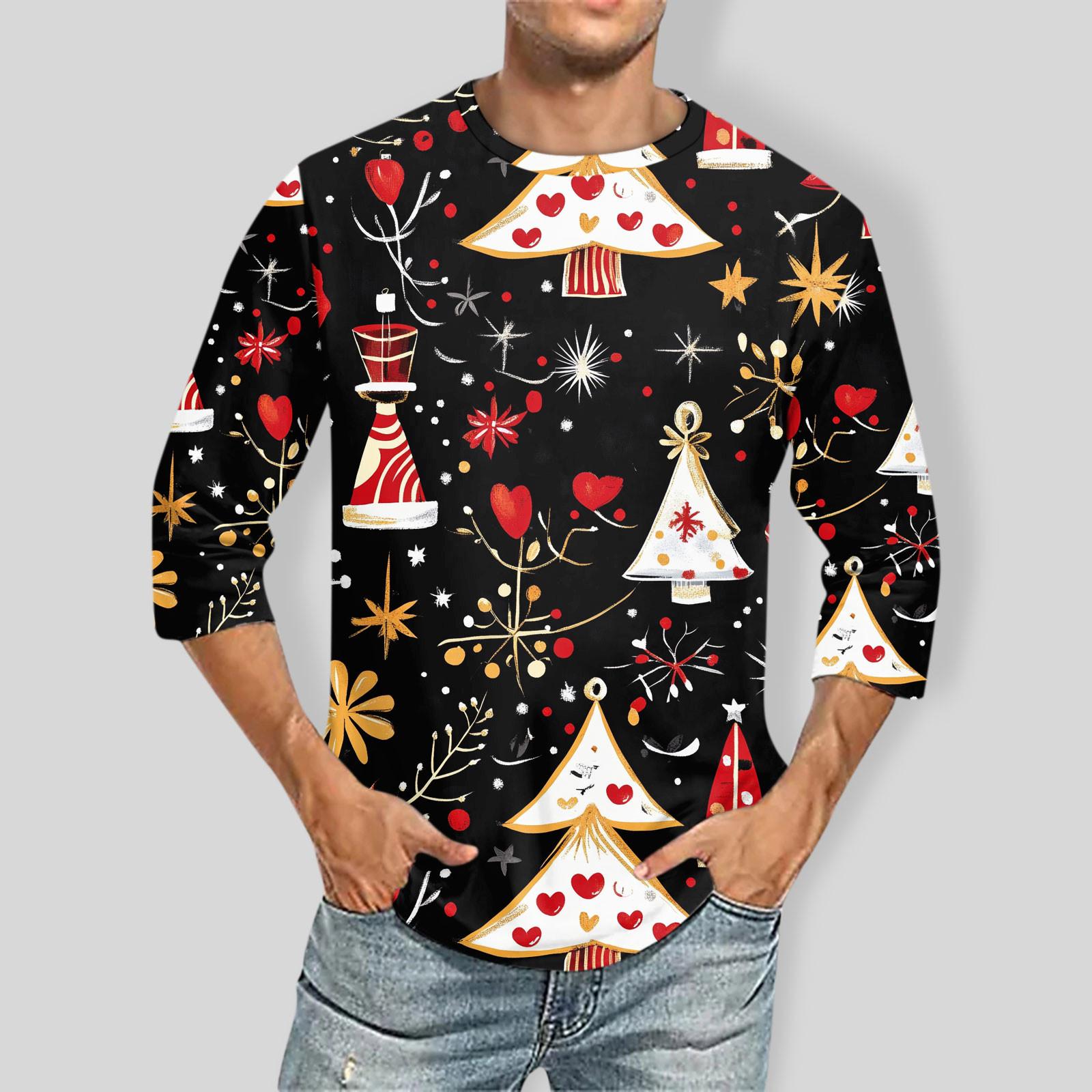 Мужская повседневная модная футболка с круглым вырезом и рукавом три четверти L чёрный 1298₽