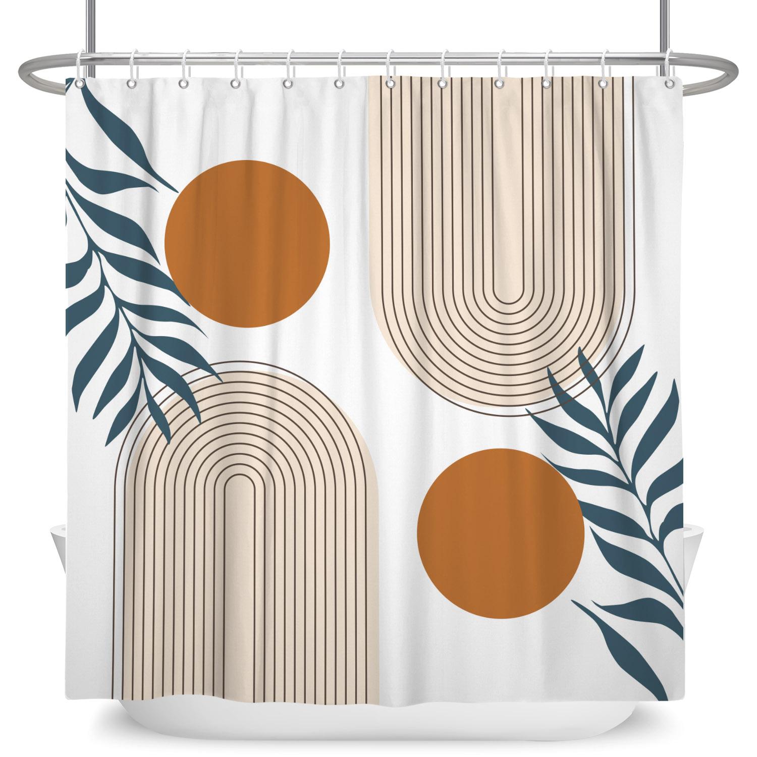 

Modern Minimalist Polyester Shower Curtain Minimalist Plant Print Kitten Arched Lines Waterproof Bathroom Home Decor With Hook W60H190(CM)-1 Pcs