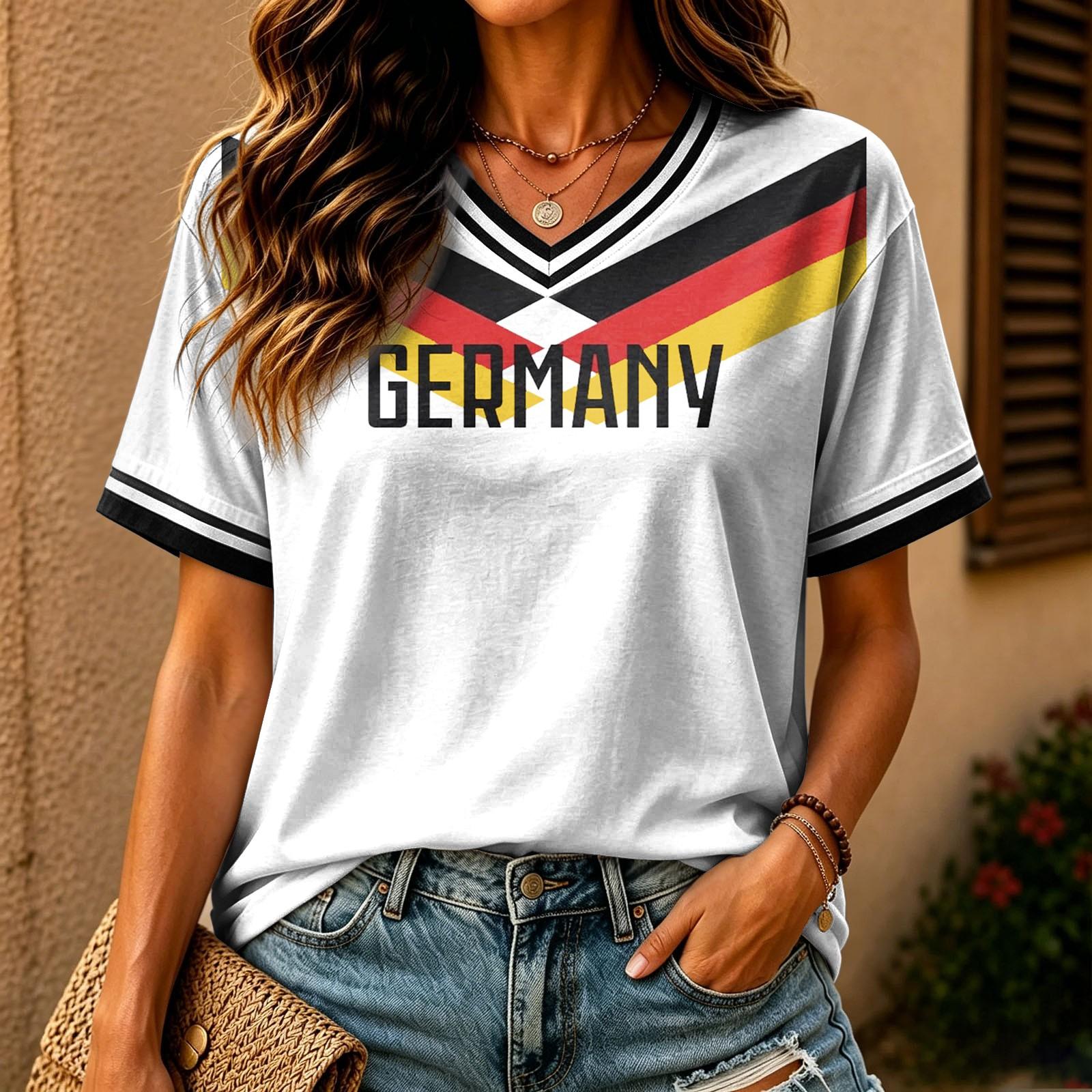 GERMAN ladies casual German national team printed football fans should support short-sleeved jerseys L белый