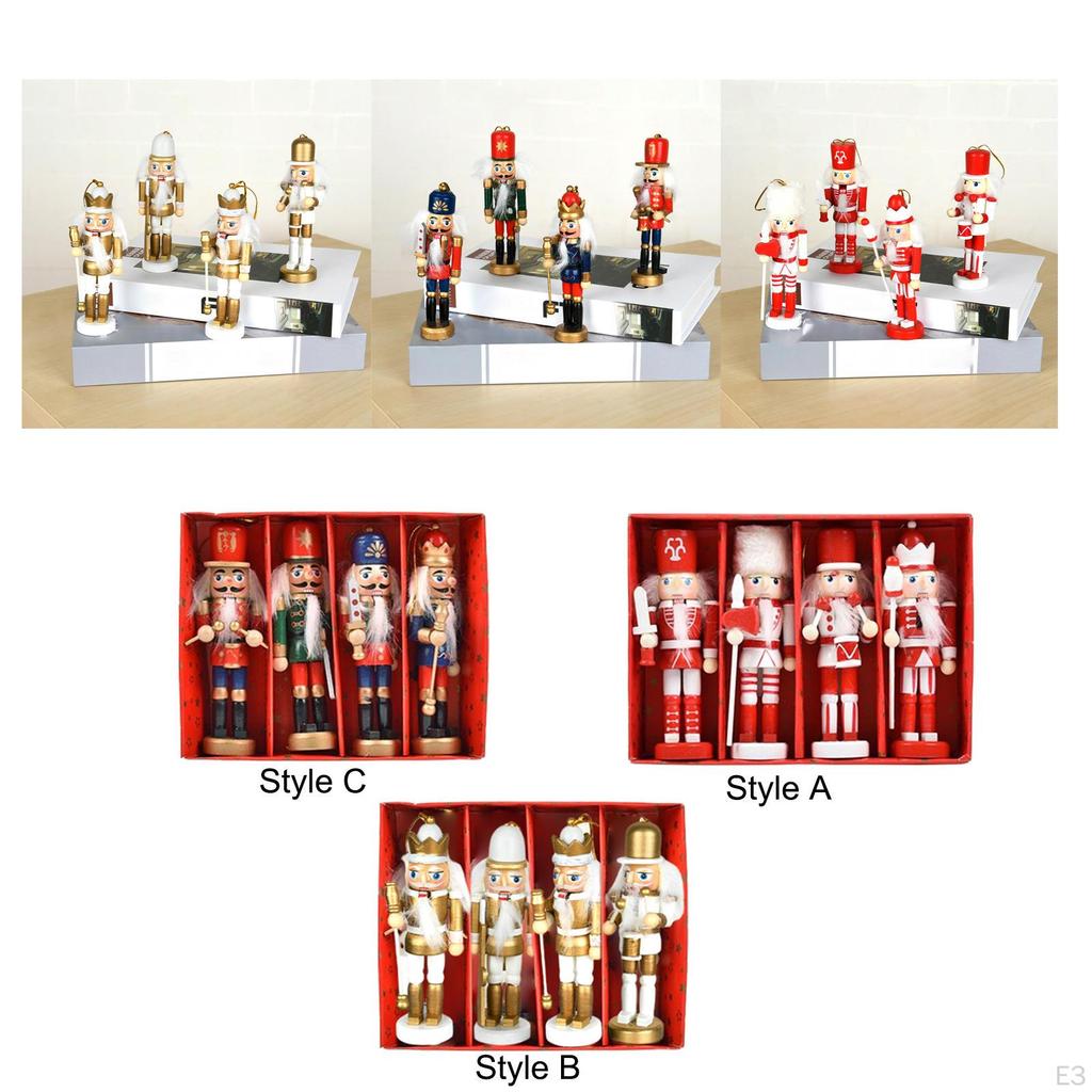 4 Pieces Nutcracker Puppet Statues Christmas Decorations Home Furnishing Crafts Artificial Ornaments