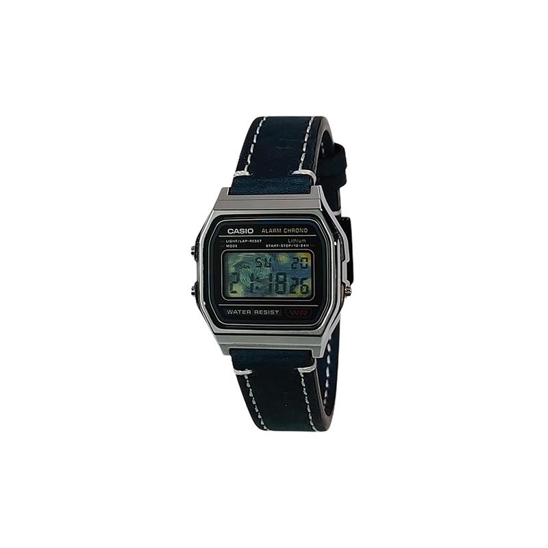 CASIO Customized watch modified series Starry Moon Night Mirror Silver Resin Case Retro Waterproof Quartz Leather Strap Unifo A158WA-1
