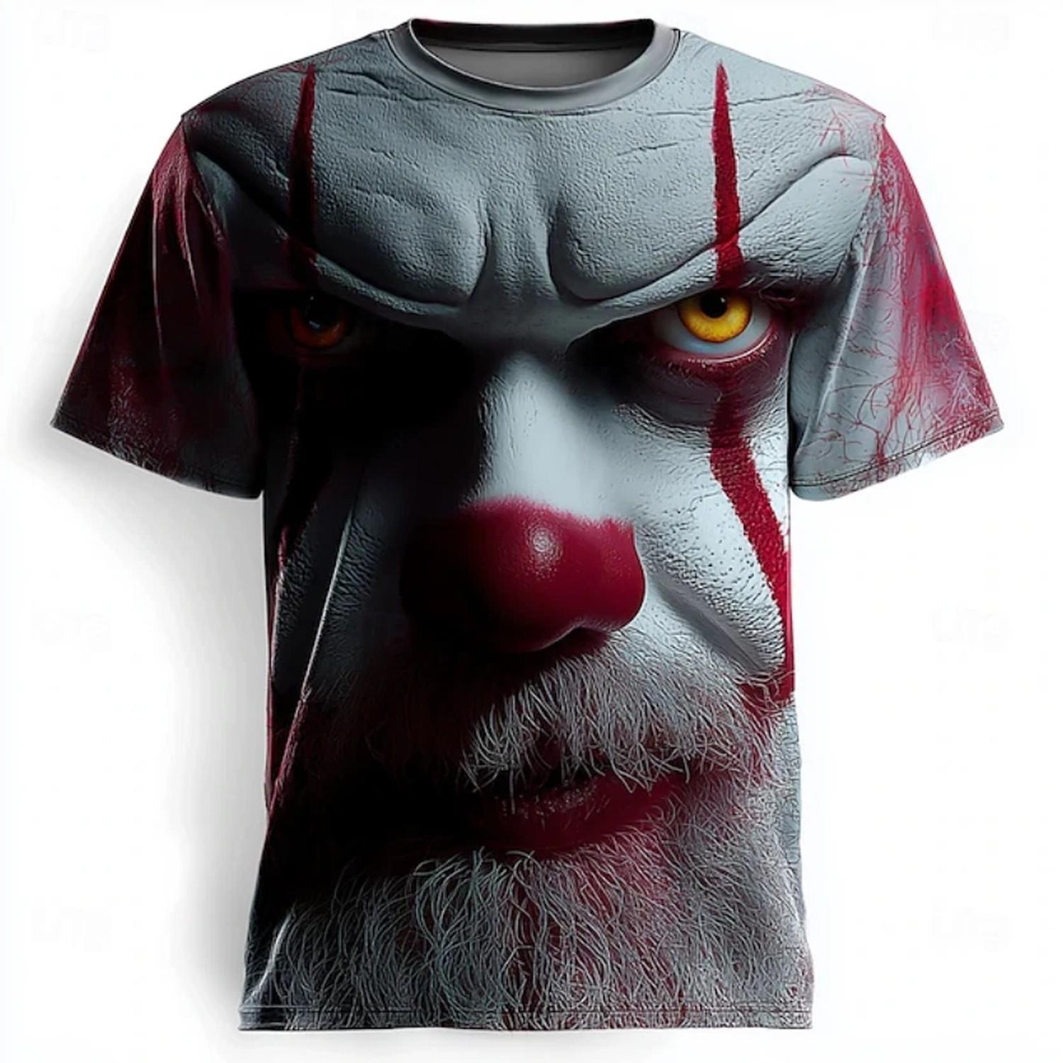 Halloween Men_s Creepy Clown 3D Clown T Shirt Crew Neck Short Sleeve T shirt2 XXL