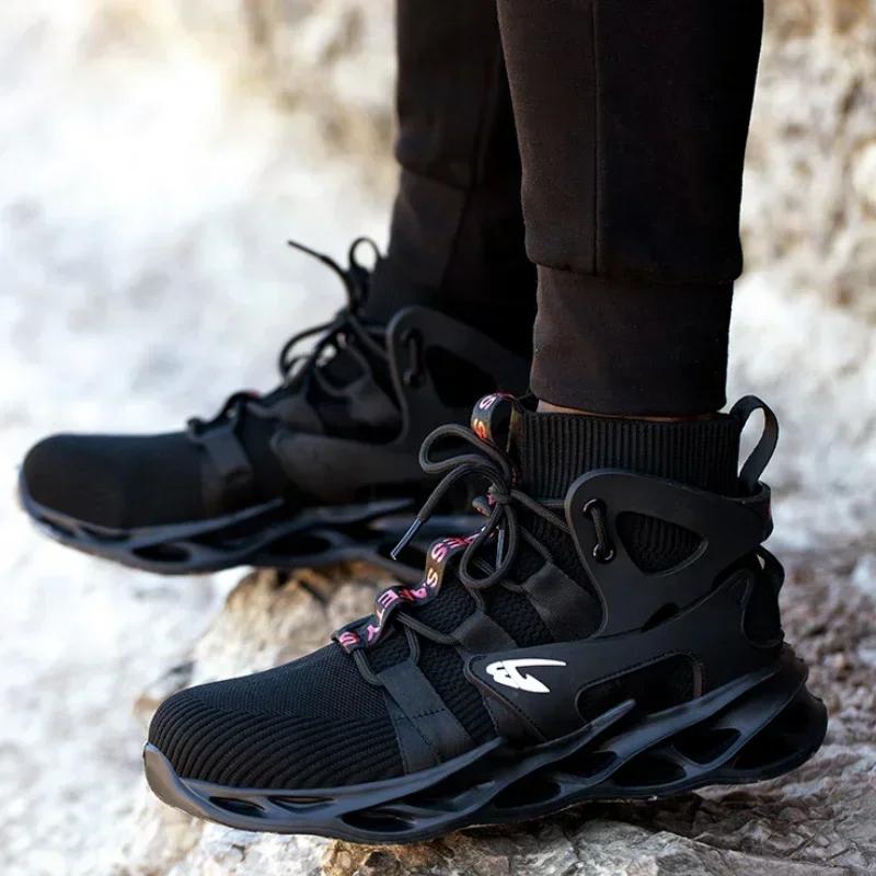 Fashion Men Safety Shoes Puncture-Proof Sneakers Lightweight Nti-smash Work Boots Male Steel Toe Shoes Indestructible Safety Boots Botas