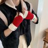 1Pair Fingerless Gloves Solid Color Plush Warm Knitted Soft Half-Finger Flexible Cold-proof