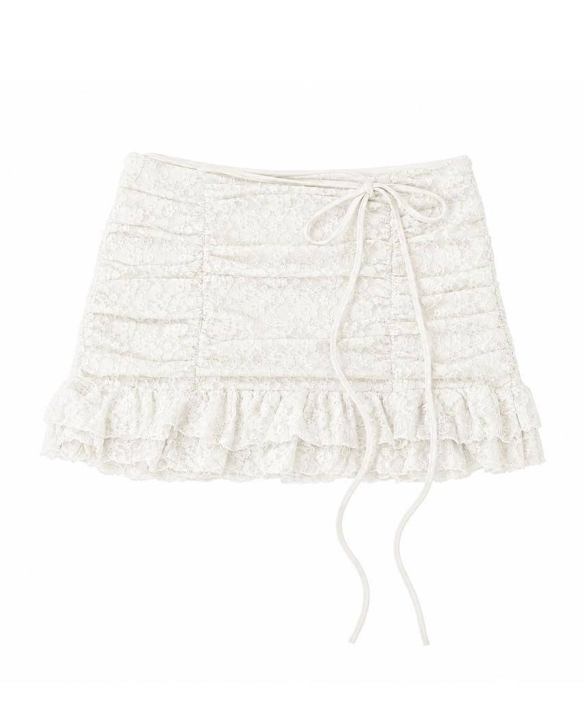 Deulailojeu Lace Shirred Skirt (White)
