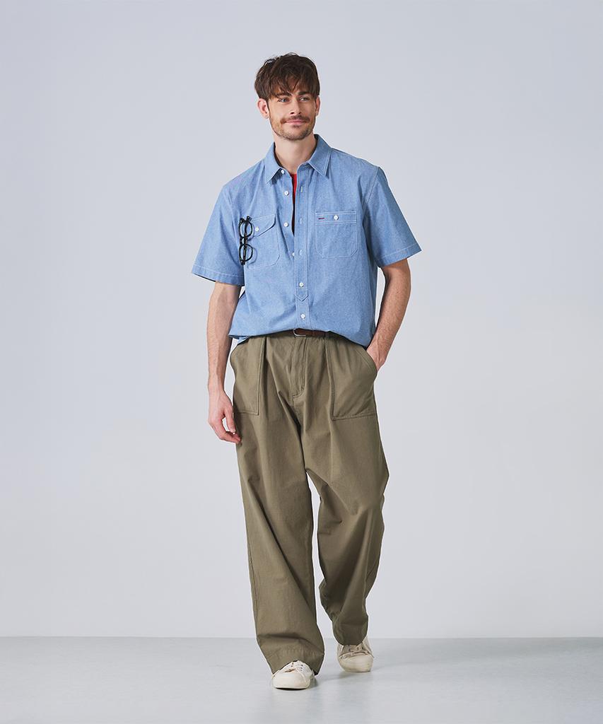 Geonjiulleunseu Chambray Work Short Sleeve Shirt - Light Blue