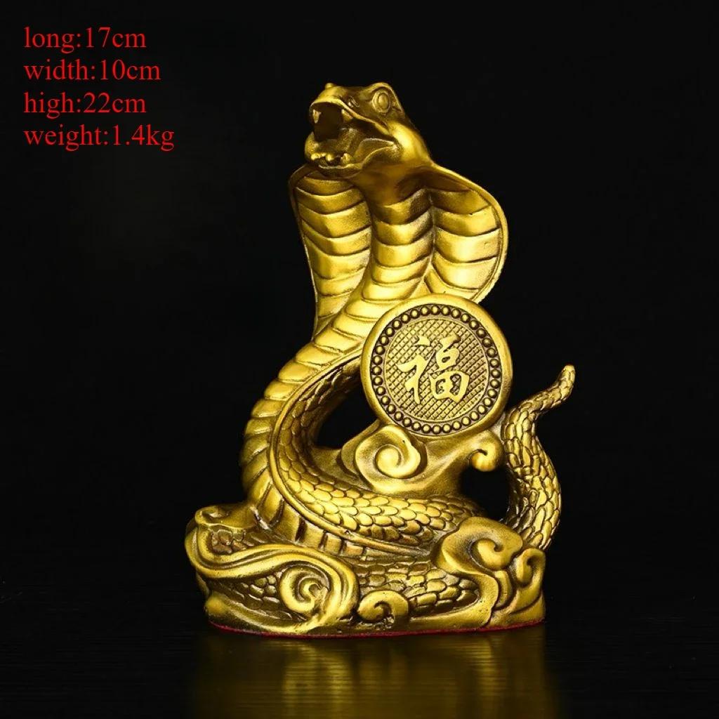 Feng Shui Copper Brass Snake Ornaments, Golden Pythons Living Room Decor Handicrafts Ornaments