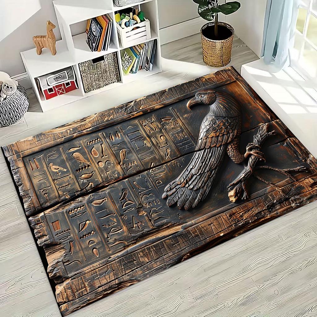 Ancient Egyptian Hieroglyphic Symbols Carved Murals Rug for Bedroom Living Room Sofa Home Doormat Decor,Kids Non-slip Floor Mat