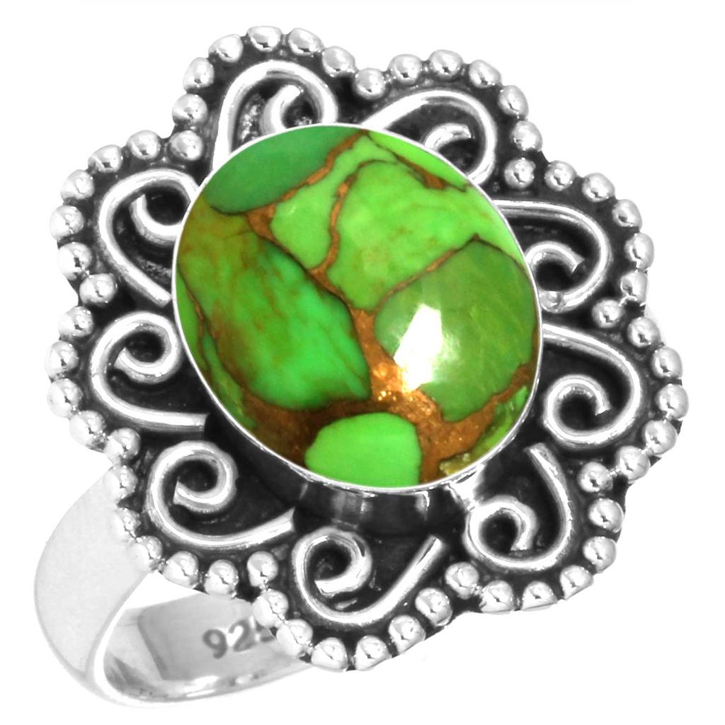 925 Sterling Silver Ring Women Gemstone Handmade Jewelry Engagement Gift Blue Green Purple Copper Turquoise Pearl Lapis Mother Of Pearl Boho