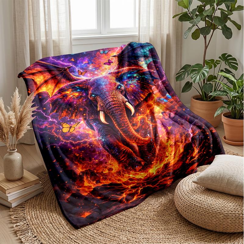 Fantasy Elephants with Mandalas Theme Blanket Lightweight Warm Flannel Blanket Decorative Throw Blanket for Home Decoration