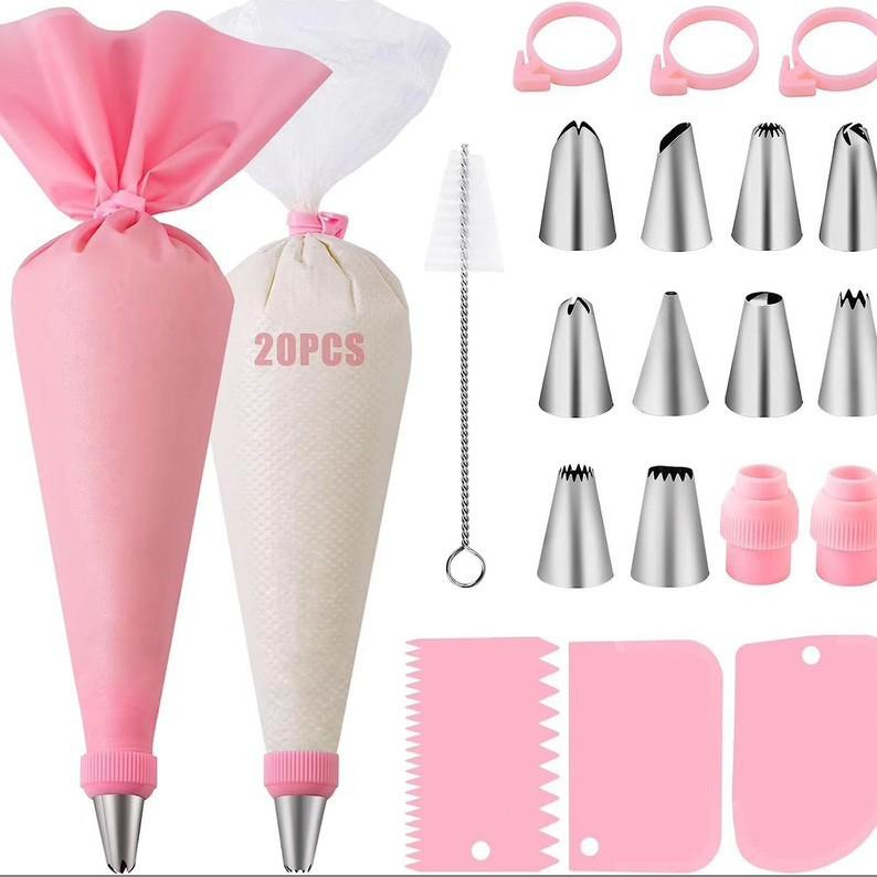1set Piping Bags and Tips Set Cake DIY Decorating Kit with Stainless Steel Nozzle Reusable Silicone Pastry Cake Decorating Tools