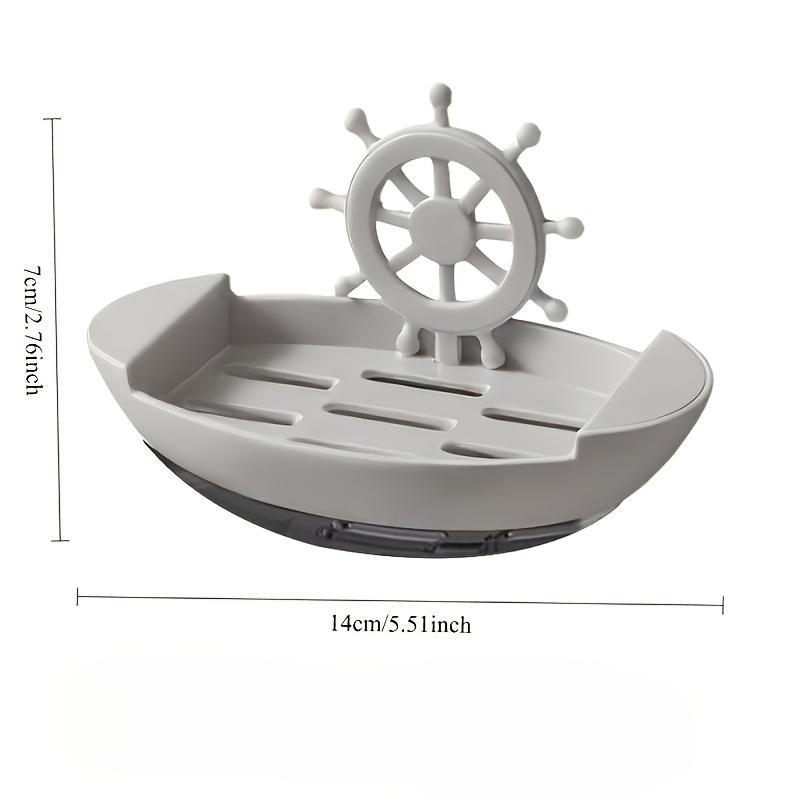 Boat Shaped Soap Dish Wall Mounted No Drill Draining Soap Tray Bathroom Storage Box