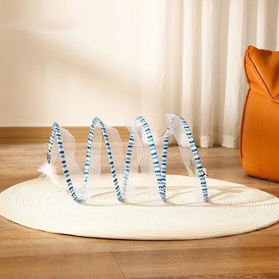 Cat Tunnel Toy Spiral Kitten Toy Foldable Design Easy To Install Interactive Spiral Cat Tunnel with Feather Toy