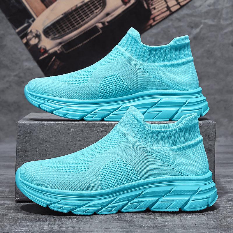 2025 new men's shoes spring and summer fly-woven socks breathable and lightweight one-pedal mesh shoes men's casual shoes