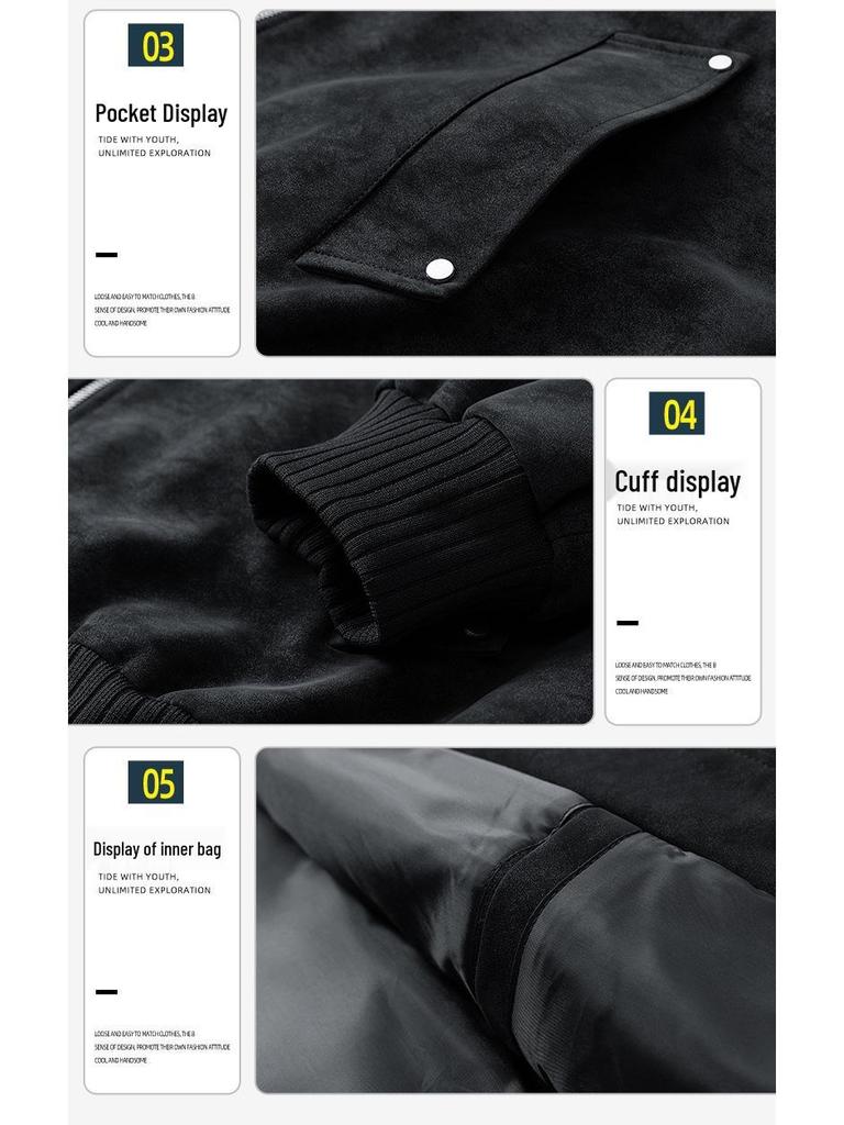 Men's Stand Collar Leather Jacket - American Style, Casual Loose Fit, Spring & Autumn Workwear Coat.