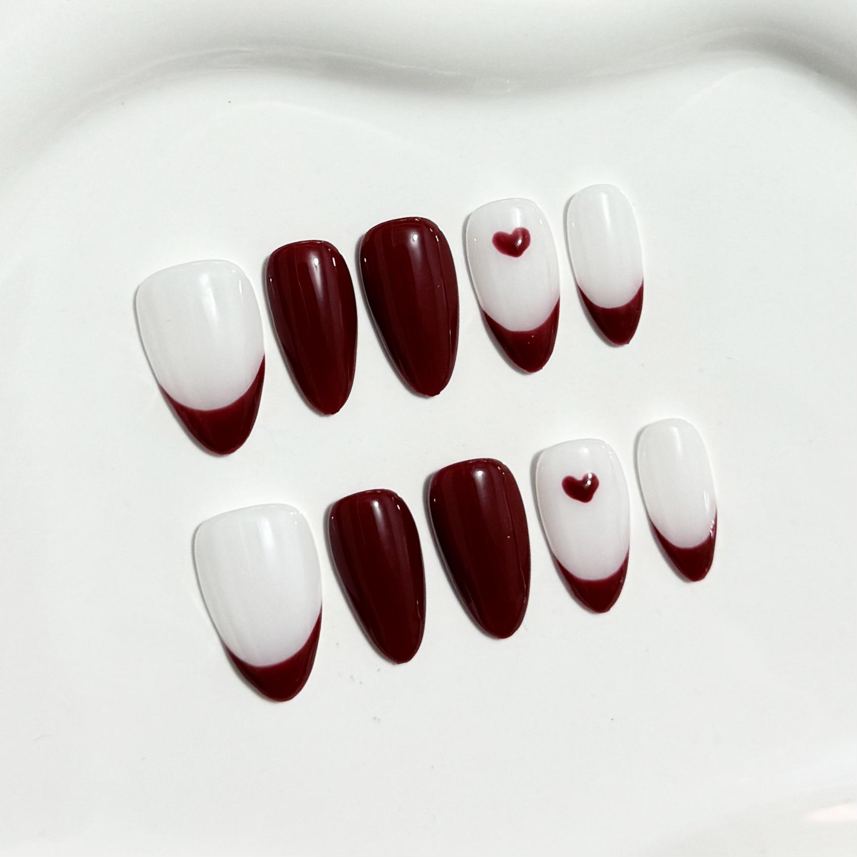 European & American Style Color-Block Almond Press-On Nails L (with tool kit)