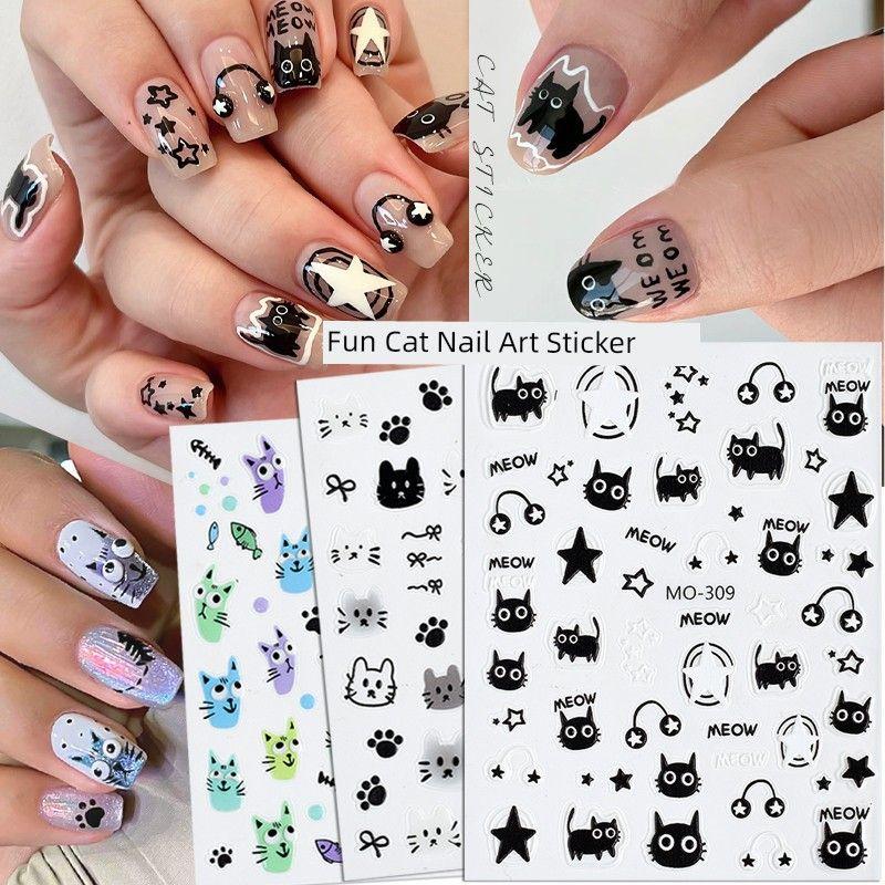 

Cute Headphones Cat Nail Stickers Embossed Cartoon Hand-Painted Kitten s Paw Funny Wear Nail Sticker Internet Hot One for each of the 3 paragraphs