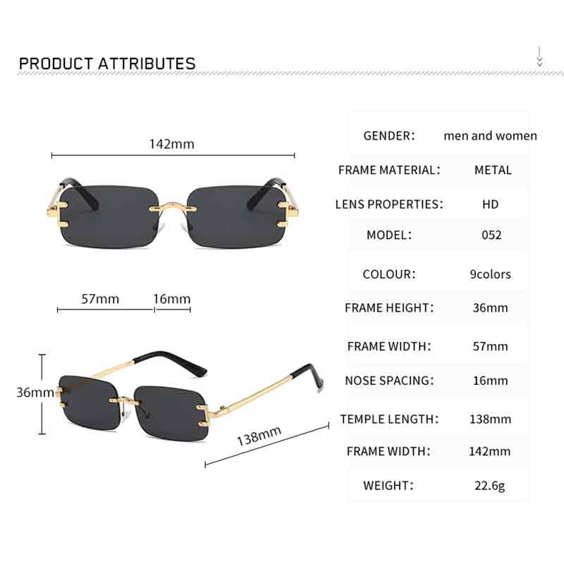 Retro Rimless Sunglasses Women Fashion Brand Sun Glasses Men Vintage Luxury Driving Sunglasses Outdoor Lady UV400 Eyewear