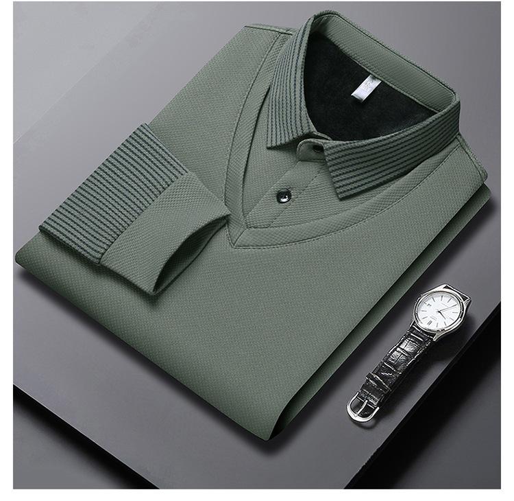 Men's High-End Business Casual Striped Long-Sleeve Polo for Spring & Autumn