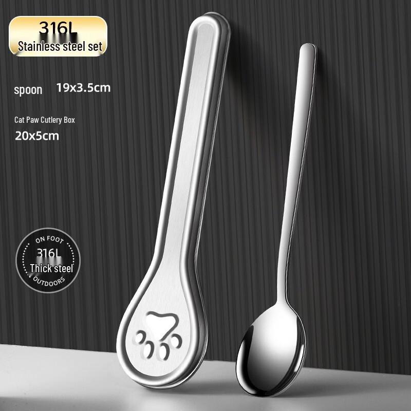 ZISIZ Portable 316 Stainless Steel Cat Claw Chopsticks & Spoon Set