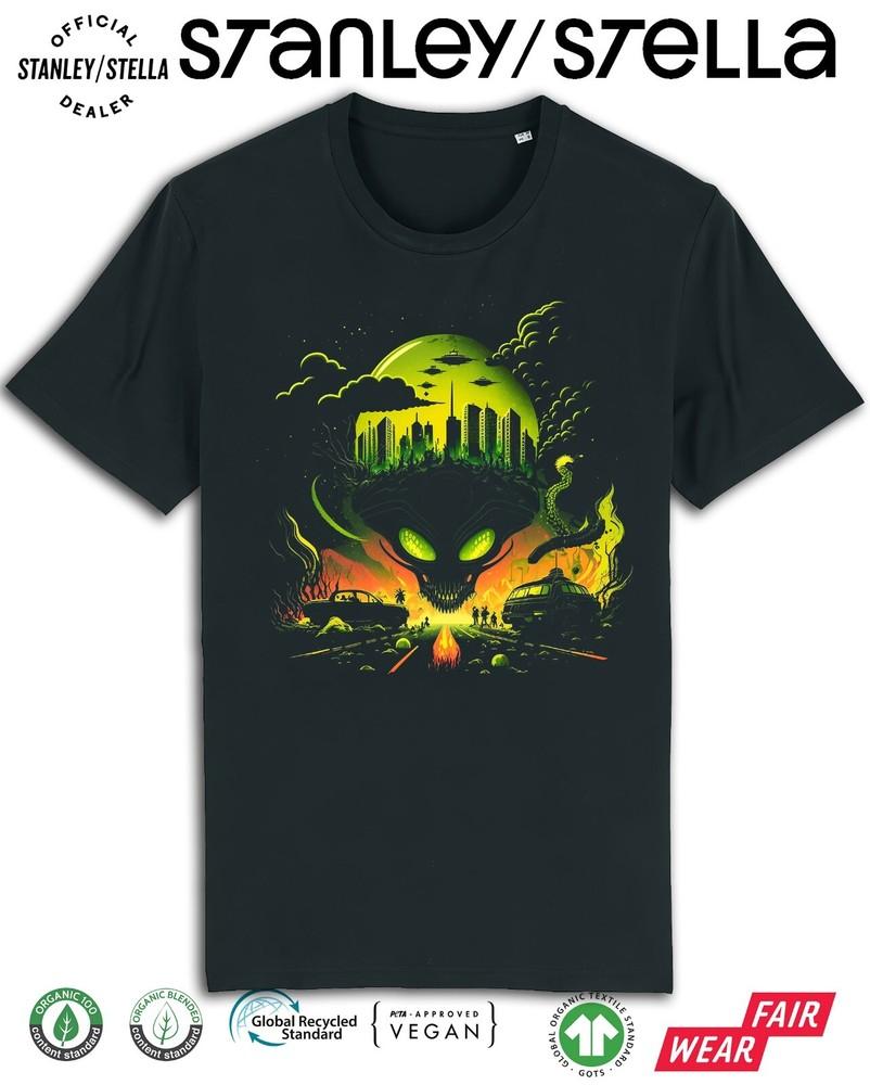 Mens ALIEN INVASION T-Shirt UFO Space Sci-Fi  Aliens Invading Earth Tee