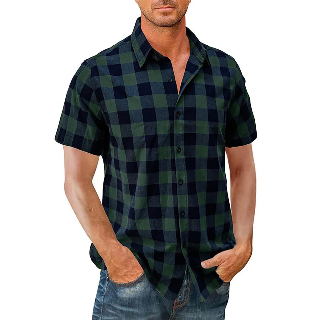 Men's Casual Hawaiian Shirt Short-sleeved European And American Plaid Shirt